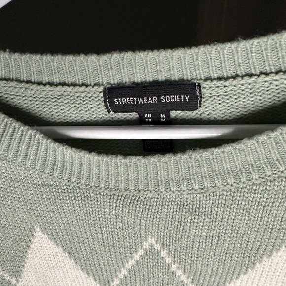 Streetwear Society Mint Green Argyle Sweater - Picture 2 of 2